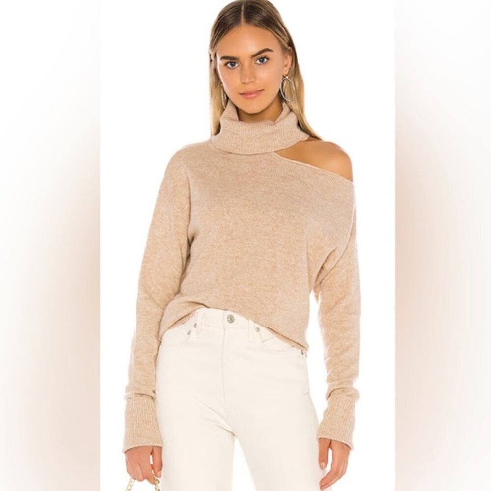 NEW Paige Raundi Cutout Turtleneck Sweater Wool Blend Camel Tan Women's S